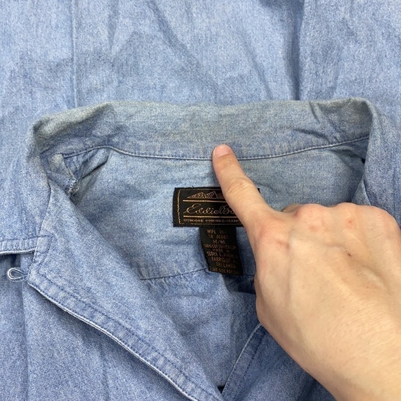 Vintage Eddie Bauer Cottagecore Denim Floral Button Front Short Sleeve Dress - Picture 10 of 10